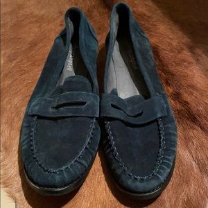 Jeffrey Campbell blue suede penny loafers